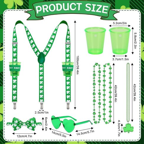 Complete St Patricks Day Costume Set, St Patricks Day Accessories Funny Suspenders with Bow Tie, Shamrock Sunglasses Kit for Men Women in Saudi Arabia