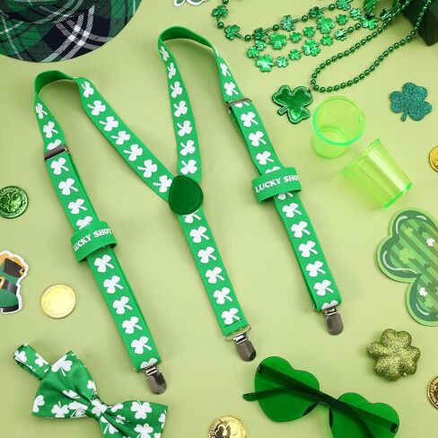 Complete St Patricks Day Costume Set, St Patricks Day Accessories Funny Suspenders with Bow Tie, Shamrock Sunglasses Kit for Men Women in Saudi Arabia
