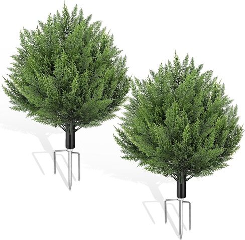 qcqhdu الاصطناعي السرو الكرة توبياري بوش للخارجية، 24.8 "أشجار وهمية النباتات دائمة الخضرة مع ارتفاع الأرض، شجيرات الأرز فو مقاومة للأشعة فوق البنفسجية للداخلية، حديقة، ساحة، الشرفة، الفناء، مكتب، ديكور المنزل، 2 حزمة in Kuwait