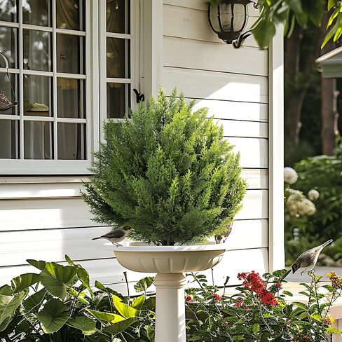 qcqhdu الاصطناعي السرو الكرة توبياري بوش للخارجية، 24.8 "أشجار وهمية النباتات دائمة الخضرة مع ارتفاع الأرض، شجيرات الأرز فو مقاومة للأشعة فوق البنفسجية للداخلية، حديقة، ساحة، الشرفة، الفناء، مكتب، ديكور المنزل، 2 حزمة in Kuwait