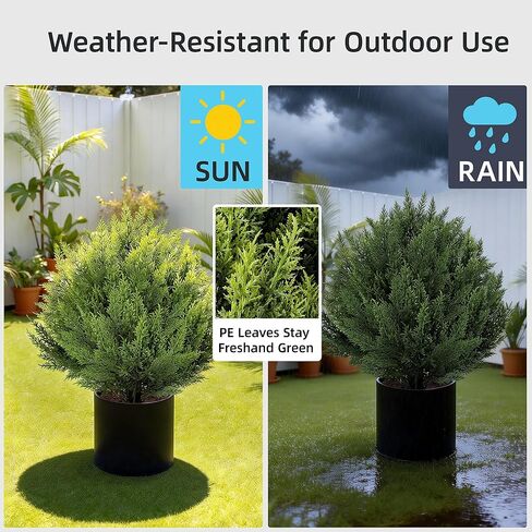 qcqhdu الاصطناعي السرو الكرة توبياري بوش للخارجية، 24.8 "أشجار وهمية النباتات دائمة الخضرة مع ارتفاع الأرض، شجيرات الأرز فو مقاومة للأشعة فوق البنفسجية للداخلية، حديقة، ساحة، الشرفة، الفناء، مكتب، ديكور المنزل، 2 حزمة in Kuwait