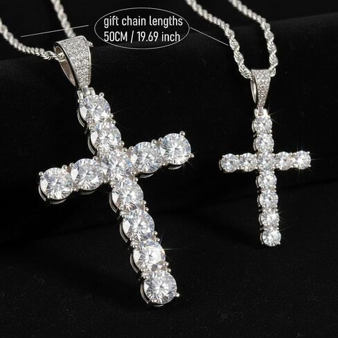 قلادة مويسانيتي متقاطعة للرجال والنساء، 5.5 قيراط/11 قيراط D اللون VVS1 قلادة ألماس من مختبر كلاريتي، قلادة صليب من الفضة الإسترليني عيار 925 مع سلسلة تويست من الصلب التيتانيوم مقاس 50 سم مجانًا، هدية مجوهرات راقية in Saudi Arabia