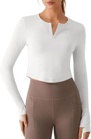 G4Free Lightbreeze Women UPF 50+ Sun Shirts Thumbholes Long Sleeve Crop Workout Tops V Neck T-Shirts Casual in Saudi Arabia