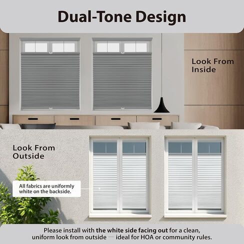 DEZ FURNISHINGS بدون أسلاك مقاس 1.5 بوصة، ظلة خلوية معتمة من أعلى إلى أسفل إلى أعلى، موفر للطاقة، 70 بوصة عرض × 64 بوصة ارتفاع، رمادي مرساة in Kuwait