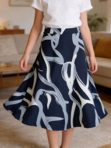 Girls' A-Line Midi Skirt Elastic Waist Flared Fashion Abstract Print Casual Half-Skirt for 6-12 Years in Saudi Arabia