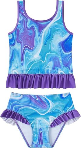 ملابس سباحة للفتيات تانكيني مكونة من قطعتين بيكيني بتصميم حورية البحر للأطفال الصغار على الشاطئ مع حاشية مكشكشة 3-7 سنوات in Kuwait