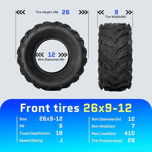 TRIBLE SIX 26x9-12 & 26x11-12 ATV UTV Tires,6 PR All-Terrain Tires 26x9x12 26x11x12 for Sand Mud Trail,Directional Tread,Tubeless (Pack of 4) in Saudi Arabia