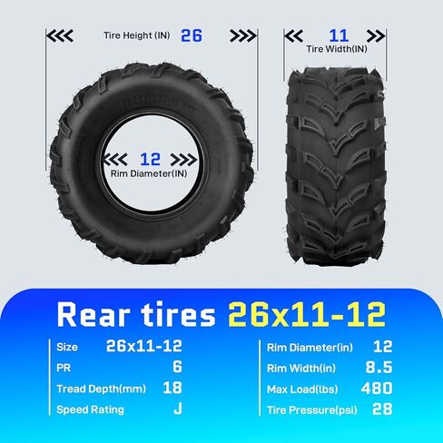 TRIBLE SIX 26x9-12 & 26x11-12 ATV UTV Tires,6 PR All-Terrain Tires 26x9x12 26x11x12 for Sand Mud Trail,Directional Tread,Tubeless (Pack of 4) in Saudi Arabia