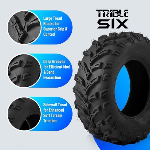 TRIBLE SIX 26x9-12 & 26x11-12 ATV UTV Tires,6 PR All-Terrain Tires 26x9x12 26x11x12 for Sand Mud Trail,Directional Tread,Tubeless (Pack of 4) in Saudi Arabia