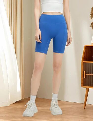 Women’s High-Waisted Yoga Shorts with Side Pockets Tummy Control Stretchy air Permeable Activewear for Gym and Running in Saudi Arabia