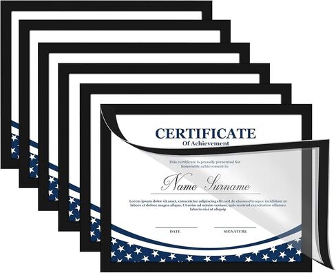 8.5 x 11 Certificate Frames Set Of 6, Self Adhesive Picture Frames 8.5 x 11, Magnetic Diploma Frame for Wall Display, Document Frames For Home Office, Horizontal or Vertical, Black in Saudi Arabia