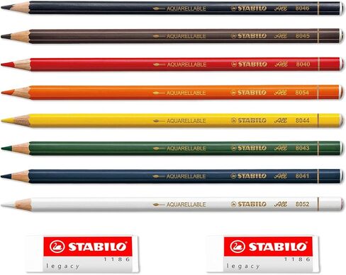 STABILO Coloured Pencil for Almost All Surfaces All -Pack of 8 + 2 Legacy Erasers in Saudi Arabia