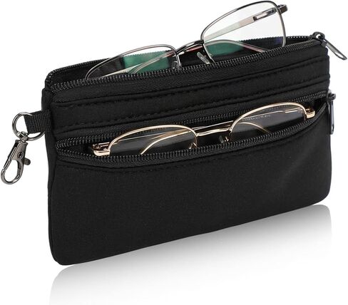 حافظة نظارات مزدوجة للنساء والرجال، حافظة نظارات ناعمة خفيفة الوزن من النيوبرين المحمولة، أزواج متعددة مع خطاف تعليق معدني بسحاب للإغلاق in Kuwait