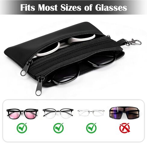 حافظة نظارات مزدوجة للنساء والرجال، حافظة نظارات ناعمة خفيفة الوزن من النيوبرين المحمولة، أزواج متعددة مع خطاف تعليق معدني بسحاب للإغلاق in Kuwait
