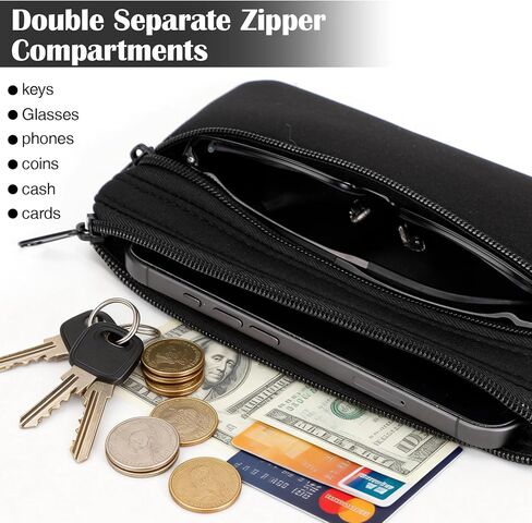 حافظة نظارات مزدوجة للنساء والرجال، حافظة نظارات ناعمة خفيفة الوزن من النيوبرين المحمولة، أزواج متعددة مع خطاف تعليق معدني بسحاب للإغلاق in Kuwait