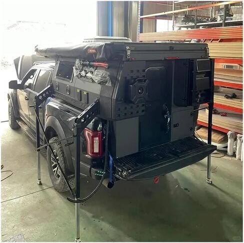 TP03 غطاء سرير الشاحنة الألومنيوم المظلة العربة متوافق مع Hilux متوافق مع Tacoma F150 Hard Camper Shell Pickup Camper Trailer مع الرف in Kuwait