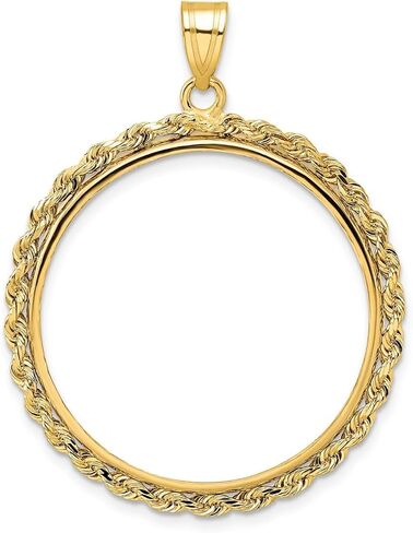 14k Yellow Gold Polished Rope 27.0mm Prong Coin Bezel Pendant in Saudi Arabia