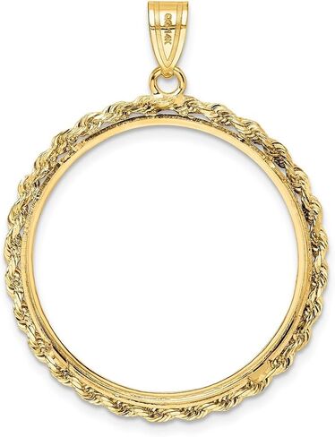 14k Yellow Gold Polished Rope 27.0mm Prong Coin Bezel Pendant in Saudi Arabia