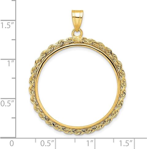 14k Yellow Gold Polished Rope 27.0mm Prong Coin Bezel Pendant in Saudi Arabia