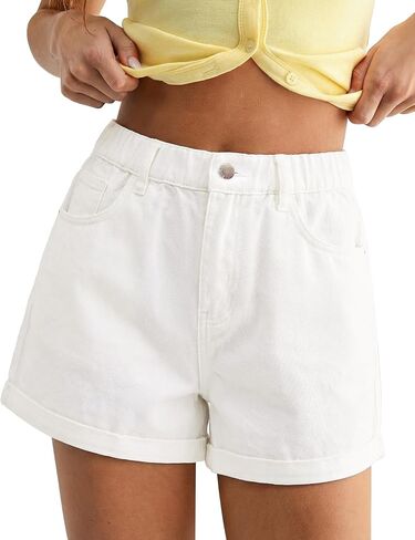 luvamia Jean Shorts for Women High Waisted Baggy Wide Leg Elastic Waist Mom Denim Shorts 4" Inseam Casual Summer Jorts in Saudi Arabia