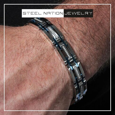 Men's Stainless Steel Blue Bracelet 8.5 Inches Fashion Accessory in Saudi Arabia