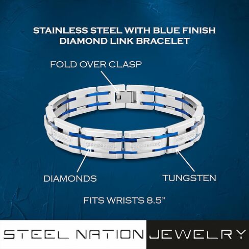 Men's Stainless Steel Blue Bracelet 8.5 Inches Fashion Accessory in Saudi Arabia