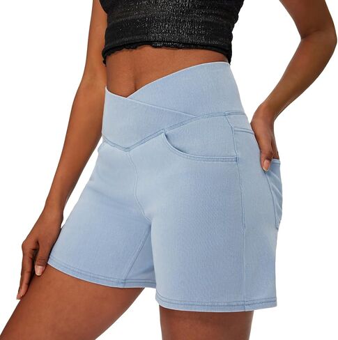 Fanica High Waisted Jean Shorts for Women, Stretchy Pull On Loose Denim Shorts in Saudi Arabia