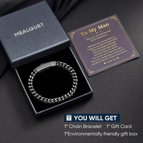 Black Chain Bracelets for Men : Stainless Steel Franco Chains Love you Forever Engraved Link Men's Bracelet to Son Man Husband, Sentimental Jewelry Gifts Ideas for Birthday Valentines Anniversary in Saudi Arabia