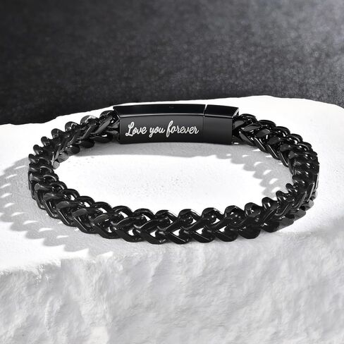 Black Chain Bracelets for Men : Stainless Steel Franco Chains Love you Forever Engraved Link Men's Bracelet to Son Man Husband, Sentimental Jewelry Gifts Ideas for Birthday Valentines Anniversary in Saudi Arabia