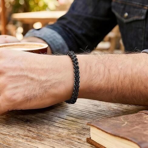 Black Chain Bracelets for Men : Stainless Steel Franco Chains Love you Forever Engraved Link Men's Bracelet to Son Man Husband, Sentimental Jewelry Gifts Ideas for Birthday Valentines Anniversary in Saudi Arabia