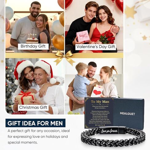 Black Chain Bracelets for Men : Stainless Steel Franco Chains Love you Forever Engraved Link Men's Bracelet to Son Man Husband, Sentimental Jewelry Gifts Ideas for Birthday Valentines Anniversary in Saudi Arabia