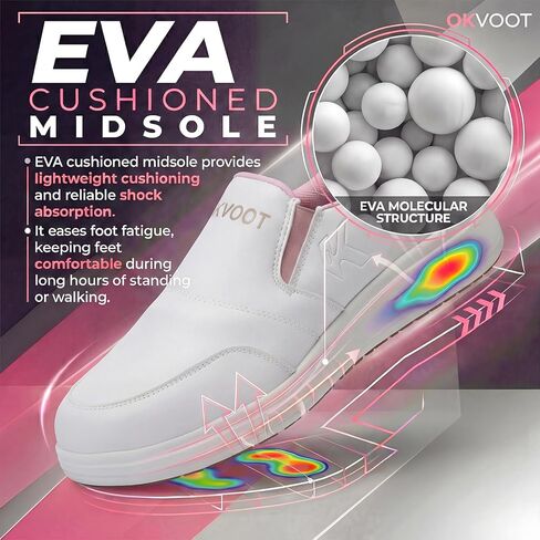 Slip-On Waterproof Non-Slip Wide Width Shoes for Women with Arch Support, Oil Resistant Lightweight Work Sneakers for Kitchen, Restaurant, Chefs, Food Service & Nursing Staff in Saudi Arabia