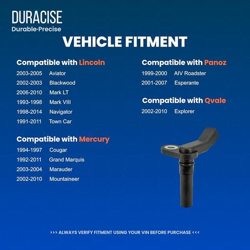 مستشعر موضع العمود المرفقي من DURACISE متوافق مع 1997-2010 Ford F-150، Explorer، Expedition، E-150، Crown Victoria، Mustang و1998-2014 Lincoln Navigator، Town Car | صانع المعدات الأصلية #1W7E6C315AA، 1W7Z6C315AB in Kuwait