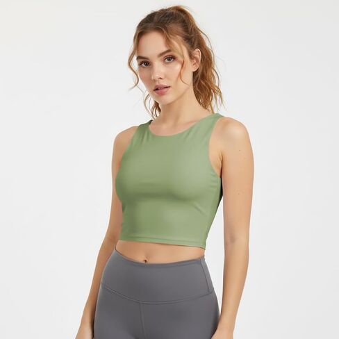 Sports Bras for Women, Supportive Longline High Neck Sports Bra Push Up Workout Built in Bra Crop Tank Tops in Saudi Arabia
