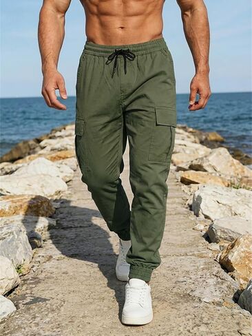 Men's Casual Pants Drawstring Cargo Pants Hiking Outdoor Lightweight in Saudi Arabia