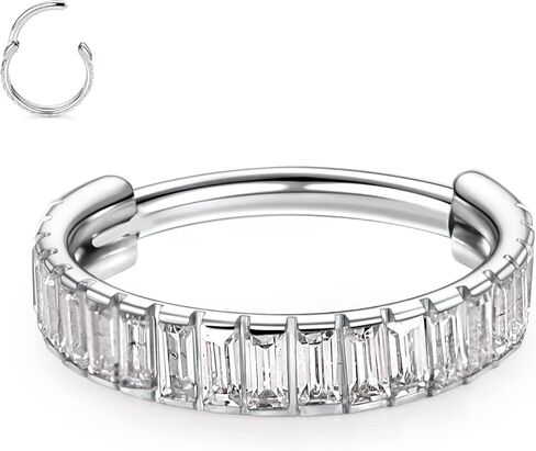 FUNLMO 316L Surgical Steel Hinged Segment Ring Conch Helix Septum Piercing Jewelry Nose Ring Hoop Cartilage Huggie Earring Small Hoop Earring Rectangle Cube Zircon Paved in Saudi Arabia