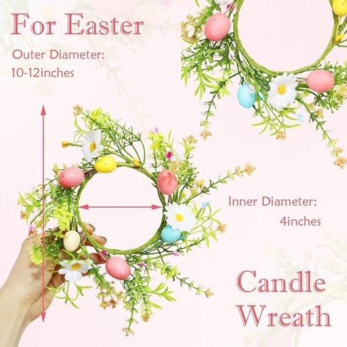4 Pack Easter Egg Candle Rings Wreath with Daisy Flower Spring Egg and Pastel Pip Berry Candle Rings Holder Wreaths 4" Center for Holiday Home Kitchen Cabinet Table Centerpiece Decor in Kuwait