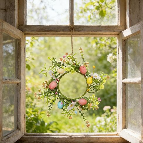4 Pack Easter Egg Candle Rings Wreath with Daisy Flower Spring Egg and Pastel Pip Berry Candle Rings Holder Wreaths 4" Center for Holiday Home Kitchen Cabinet Table Centerpiece Decor in Kuwait