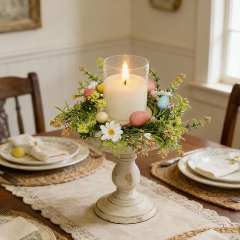 4 Pack Easter Egg Candle Rings Wreath with Daisy Flower Spring Egg and Pastel Pip Berry Candle Rings Holder Wreaths 4" Center for Holiday Home Kitchen Cabinet Table Centerpiece Decor in Kuwait