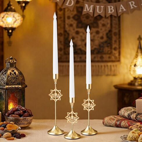 Ceenna 3 Pcs Ramadan Candle Holders, 3 Size Mosque Candlestick Holders, Gold Candle Holder for Eid Mubarak Ramadan Decorations Table Centerpiece Mantel Decor Housewarming Gifts in Saudi Arabia