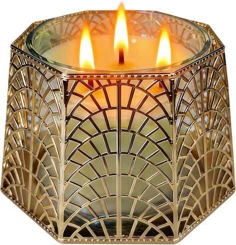 3 Wick Candle Holder, Golden Shell Design Candle Jar Holder for 4-Inch Diameter Jars (5.25" D x 3.5" H) (Golden) in Saudi Arabia