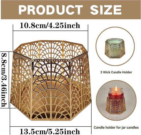 3 Wick Candle Holder, Golden Shell Design Candle Jar Holder for 4-Inch Diameter Jars (5.25" D x 3.5" H) (Golden) in Saudi Arabia