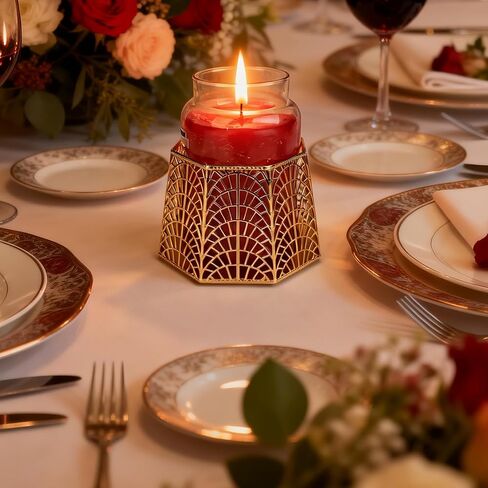 3 Wick Candle Holder, Golden Shell Design Candle Jar Holder for 4-Inch Diameter Jars (5.25" D x 3.5" H) (Golden) in Saudi Arabia