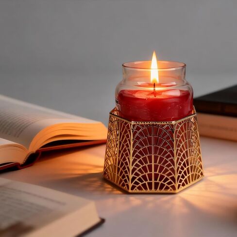 3 Wick Candle Holder, Golden Shell Design Candle Jar Holder for 4-Inch Diameter Jars (5.25" D x 3.5" H) (Golden) in Saudi Arabia