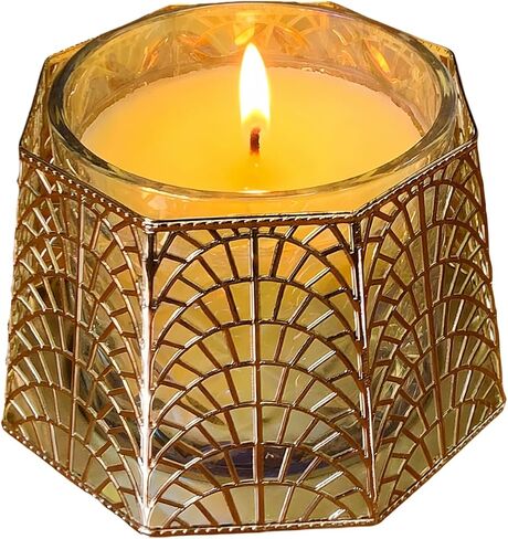 3 Wick Candle Holder, Golden Shell Design Candle Jar Holder for 4-Inch Diameter Jars (5.25" D x 3.5" H) (Golden) in Saudi Arabia