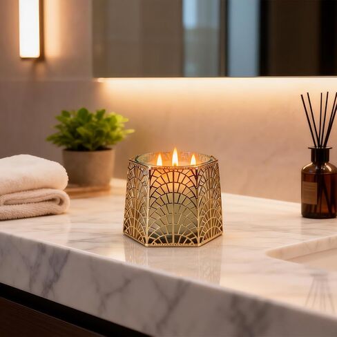 3 Wick Candle Holder, Golden Shell Design Candle Jar Holder for 4-Inch Diameter Jars (5.25" D x 3.5" H) (Golden) in Saudi Arabia