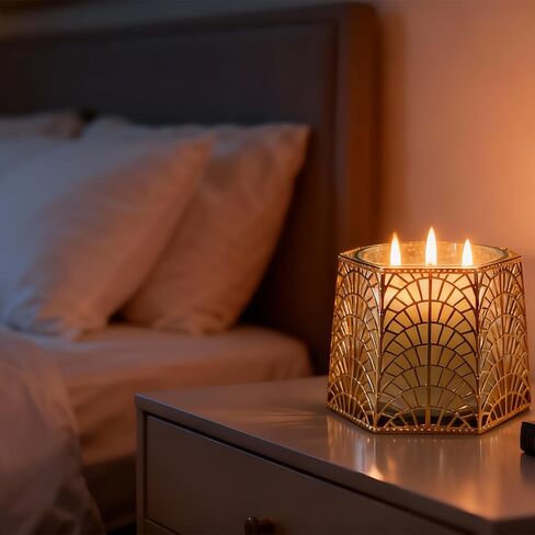 3 Wick Candle Holder, Golden Shell Design Candle Jar Holder for 4-Inch Diameter Jars (5.25" D x 3.5" H) (Golden) in Saudi Arabia