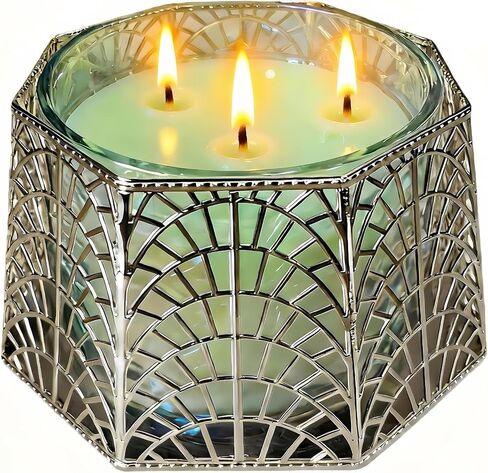 3 Wick Candle Holder, Golden Shell Design Candle Jar Holder for 4-Inch Diameter Jars (5.25" D x 3.5" H) (Golden) in Saudi Arabia