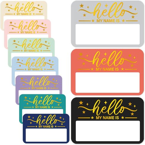 GRITKULTURE Gold Name Tag Stickers 120 Pcs Hello My Name is Stickers 3.2 inch x 2.5inch Gold Foil Adhesive Nametags Name Labels for School Classroom, Meeting, Conferences, Office & Christmas Holidays in Saudi Arabia
