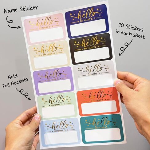 GRITKULTURE Gold Name Tag Stickers 120 Pcs Hello My Name is Stickers 3.2 inch x 2.5inch Gold Foil Adhesive Nametags Name Labels for School Classroom, Meeting, Conferences, Office & Christmas Holidays in Saudi Arabia